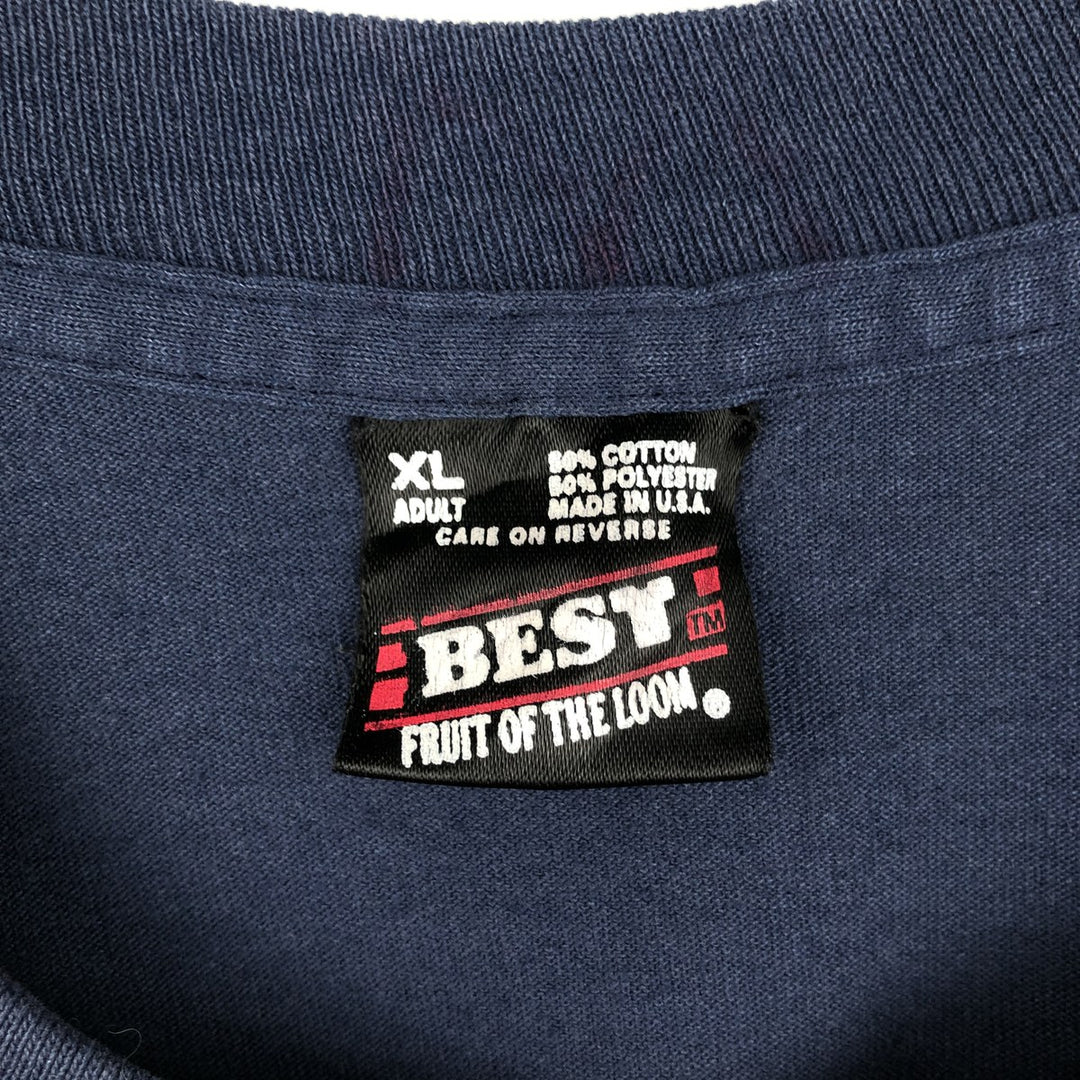 90'S Fruit of the Loom printed T-shirt, made in the USA, men's XL size, vintage cotton navy blue type Vintage Second Hand