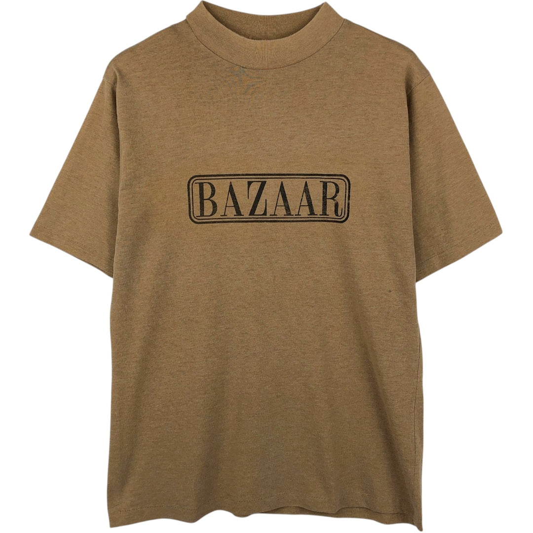 ~90'S nit bit Harper's BAZZAR mock neck advertising T-shirt, men's size L equivalent, vintage. polyester beige type brown Vintage Second Hand