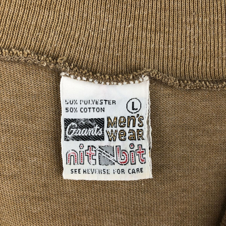 ~90'S nit bit Harper's BAZZAR mock neck advertising T-shirt, men's size L equivalent, vintage. polyester beige type brown Vintage Second Hand