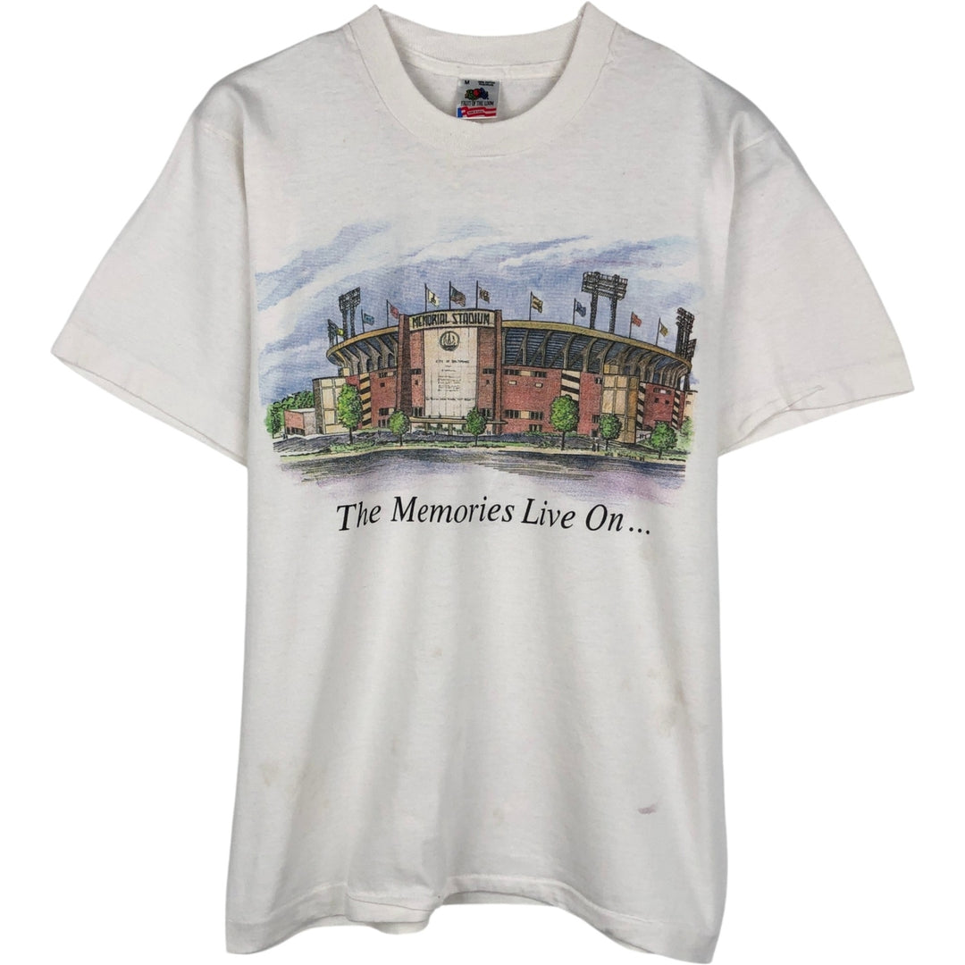 90'S Fruit of the Loom Memorial Stadium print T-shirt, Made in USA, Men's size M equivalent, Vintage cotton white type Vintage Second Hand