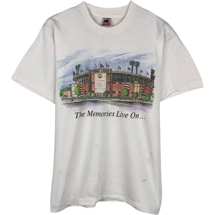 90'S Fruit of the Loom Memorial Stadium print T-shirt, Made in USA, Men's size M equivalent, Vintage cotton white type Vintage Second Hand