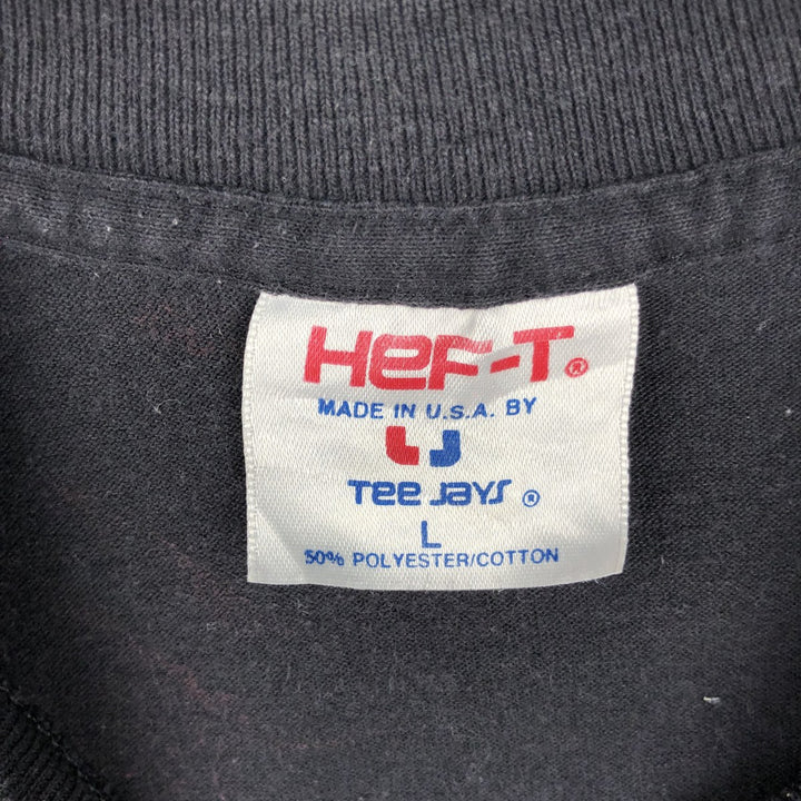80s-90'S TEE JAYS HEF-T Print T-Shirt, Made in USA, Men's Size L (Equivalent), Vintage polyester black type Vintage Second Hand