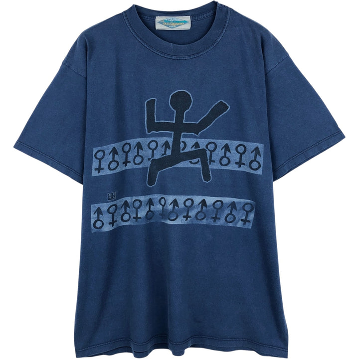 JACQUARD Print T-Shirt, Made in France, Men's XL (approx.) cotton Navy blue Vintage Second Hand