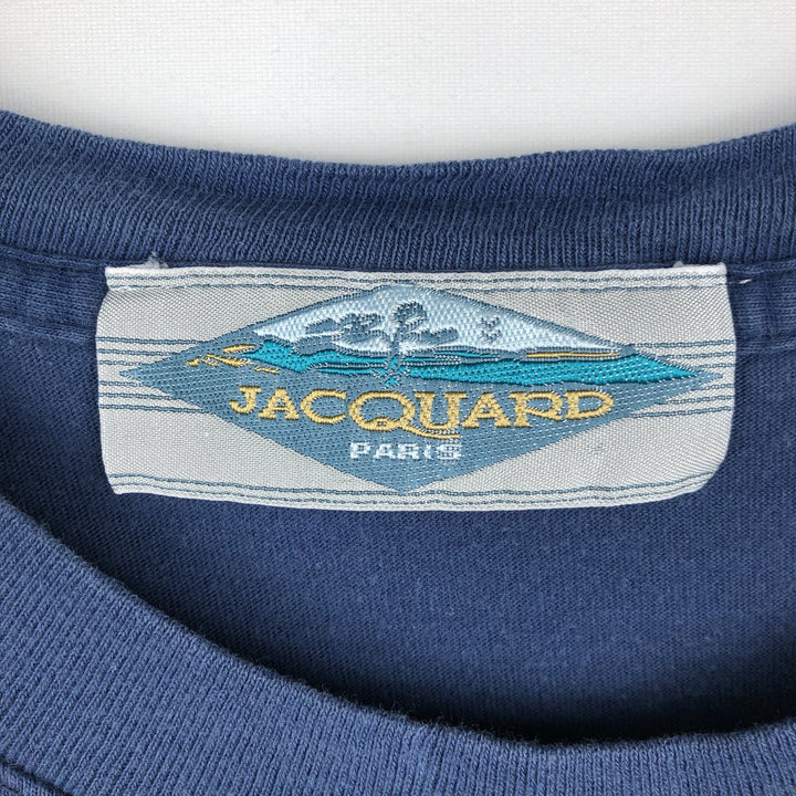 JACQUARD Print T-Shirt, Made in France, Men's XL (approx.) cotton Navy blue Vintage Second Hand