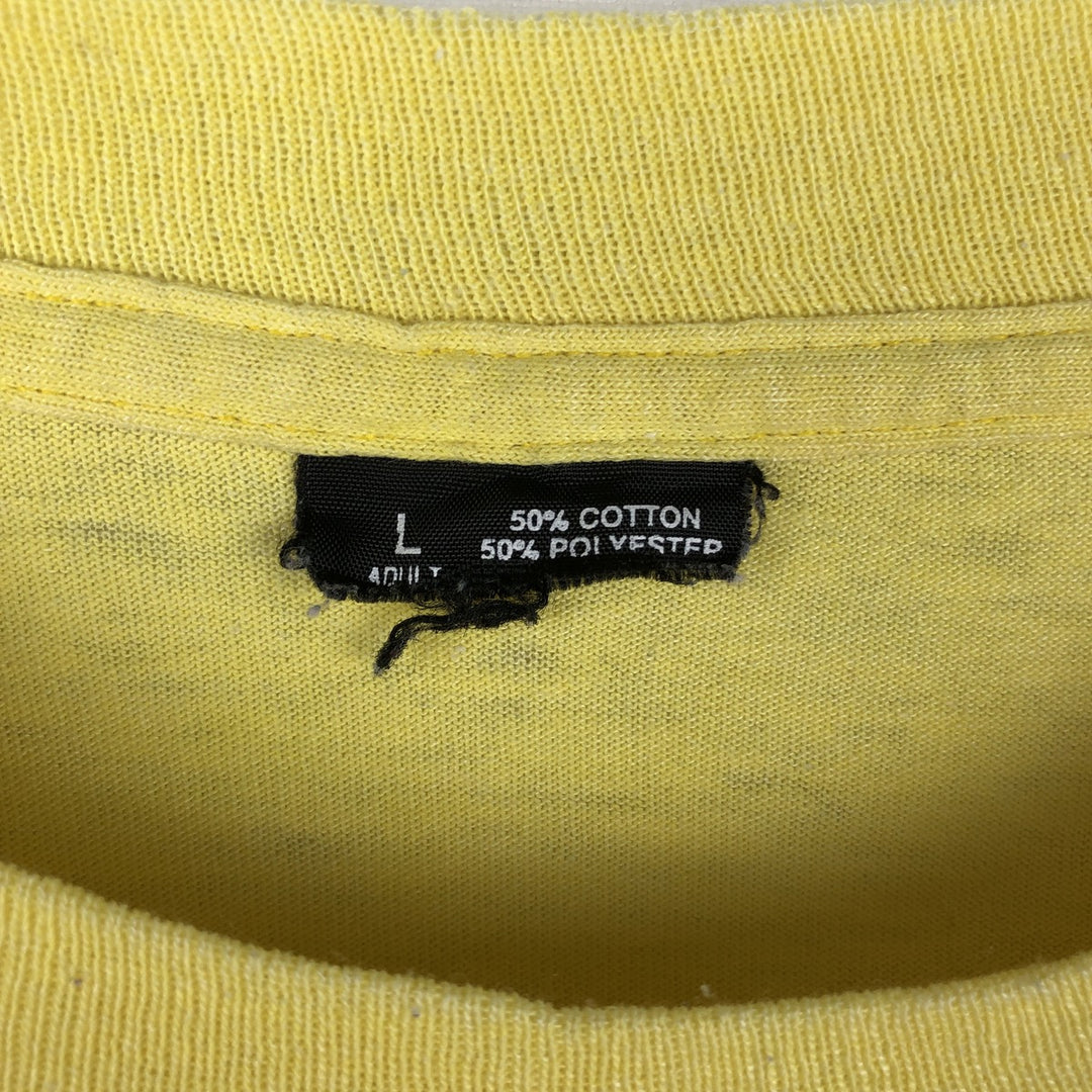 Vintage printed T-shirt, size L for men cotton lemon yellow Vintage Second Hand