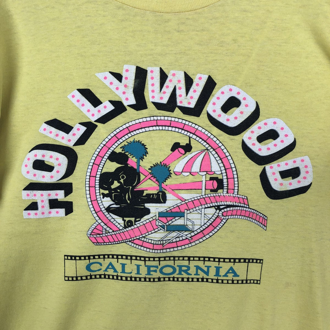Vintage printed T-shirt, size L for men cotton lemon yellow Vintage Second Hand