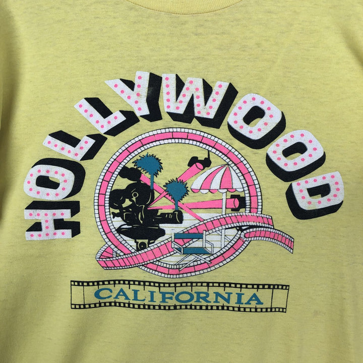 Vintage printed T-shirt, size L for men cotton lemon yellow Vintage Second Hand