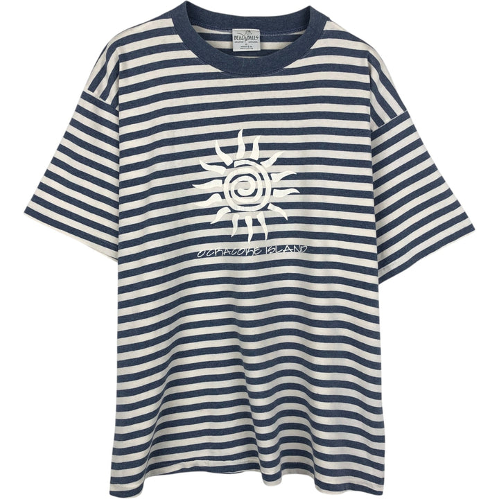 BEACHBALLS Border Pattern Print T-Shirt, Men's Size XL (Equivalent), Vintage cotton white type Vintage Second Hand