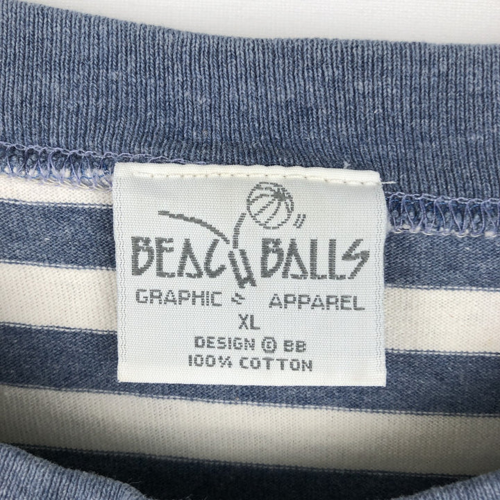 BEACHBALLS Border Pattern Print T-Shirt, Men's Size XL (Equivalent), Vintage cotton white type Vintage Second Hand