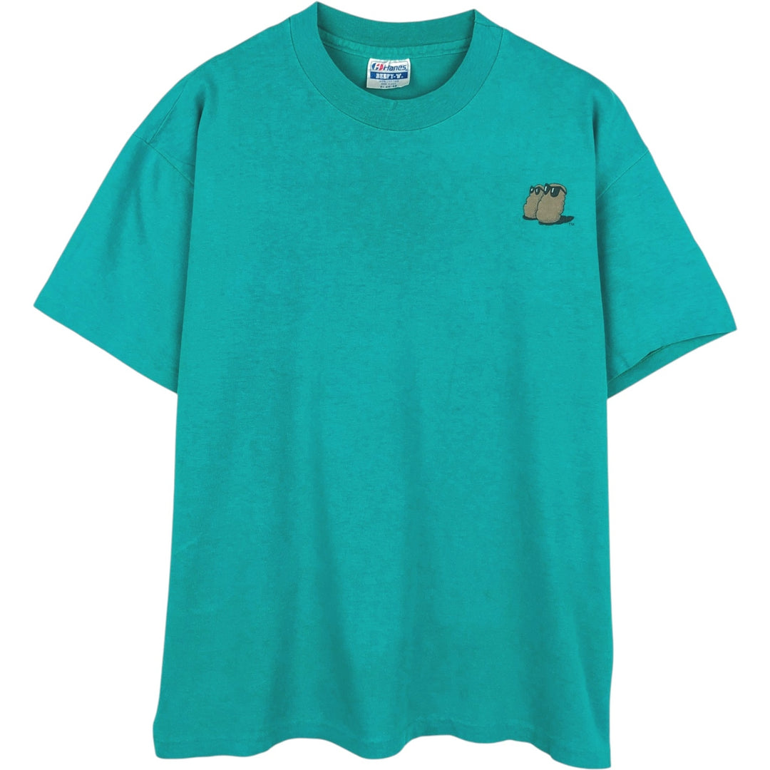 80'S Hanes FAMOUS POTATOES Print T-Shirt, Made in USA, Men's Size XL (approx.) cotton turquoise blue Vintage Second Hand