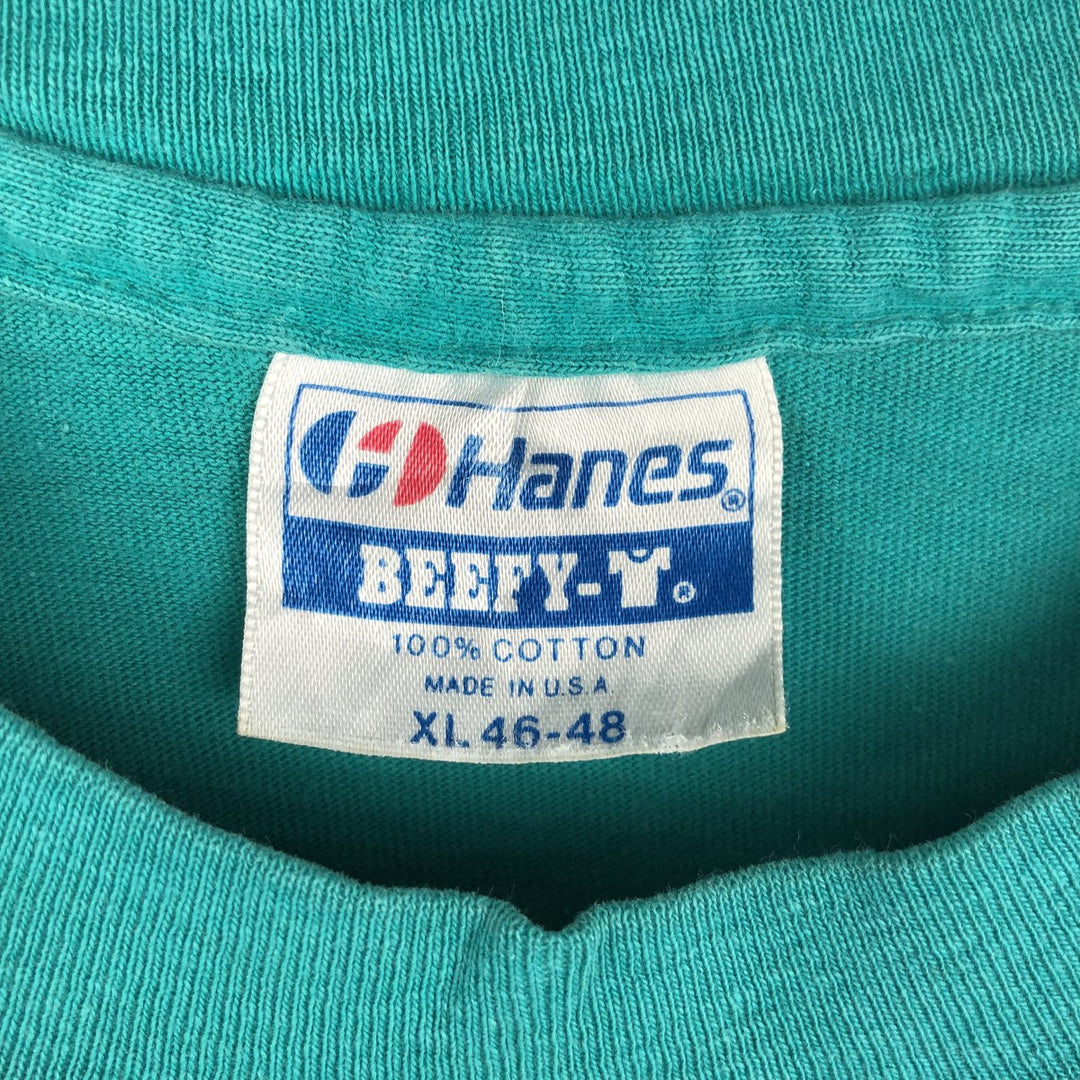 80'S Hanes FAMOUS POTATOES Print T-Shirt, Made in USA, Men's Size XL (approx.) cotton turquoise blue Vintage Second Hand