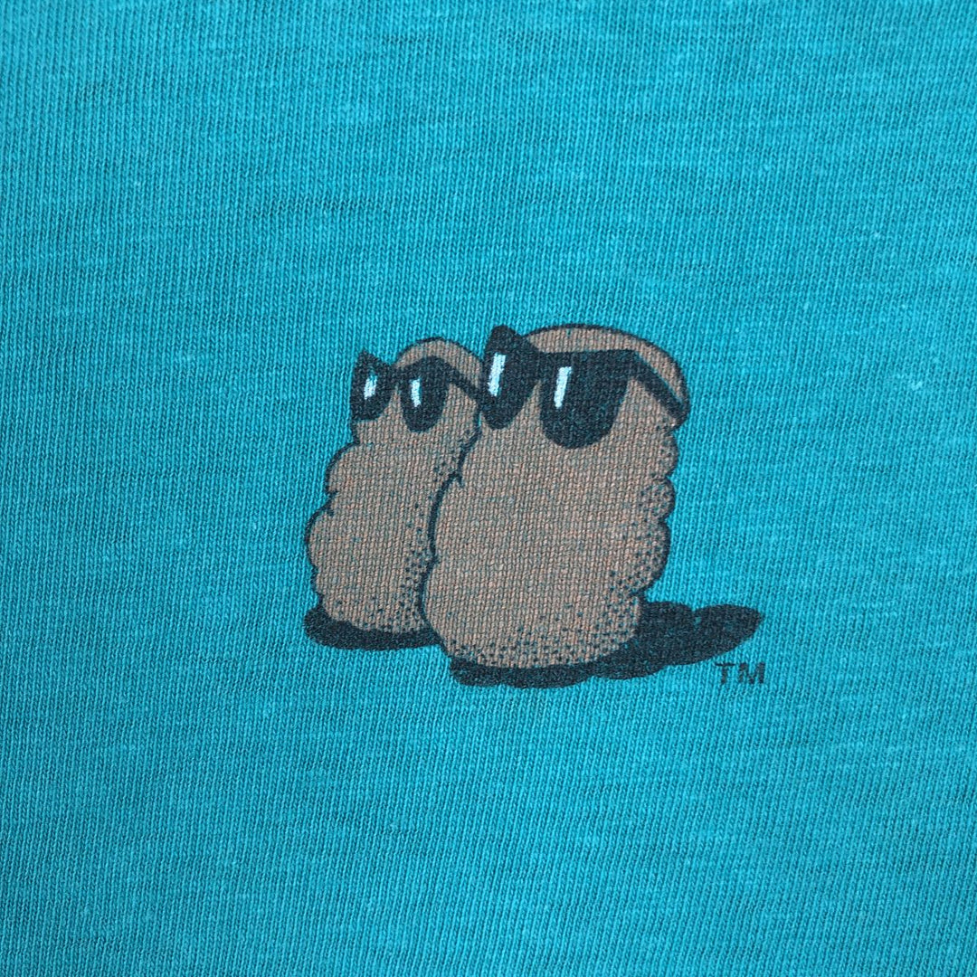 80'S Hanes FAMOUS POTATOES Print T-Shirt, Made in USA, Men's Size XL (approx.) cotton turquoise blue Vintage Second Hand