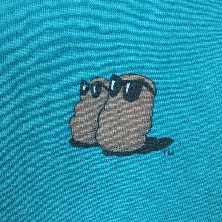 80'S Hanes FAMOUS POTATOES Print T-Shirt, Made in USA, Men's Size XL (approx.) cotton turquoise blue Vintage Second Hand