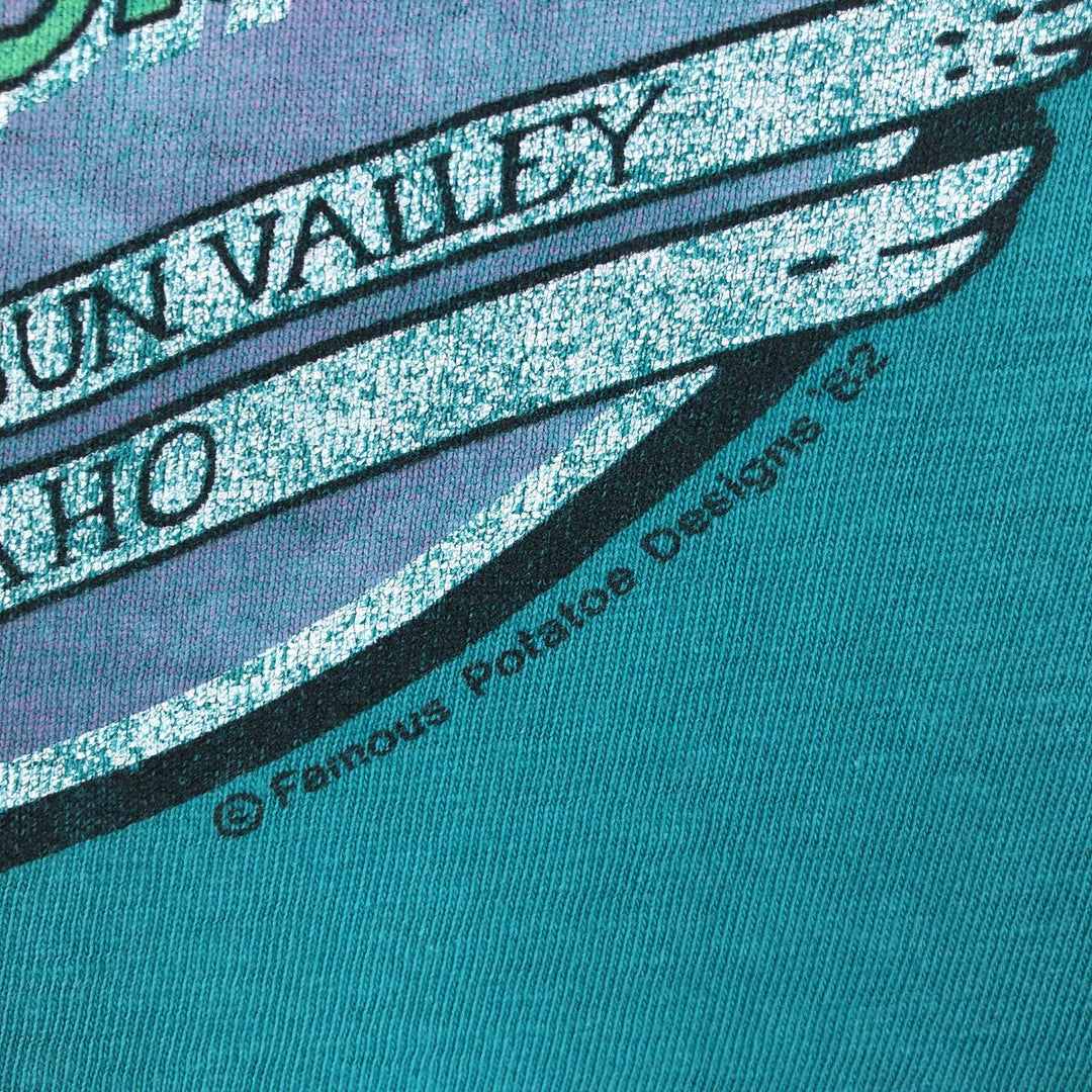 80'S Hanes FAMOUS POTATOES Print T-Shirt, Made in USA, Men's Size XL (approx.) cotton turquoise blue Vintage Second Hand
