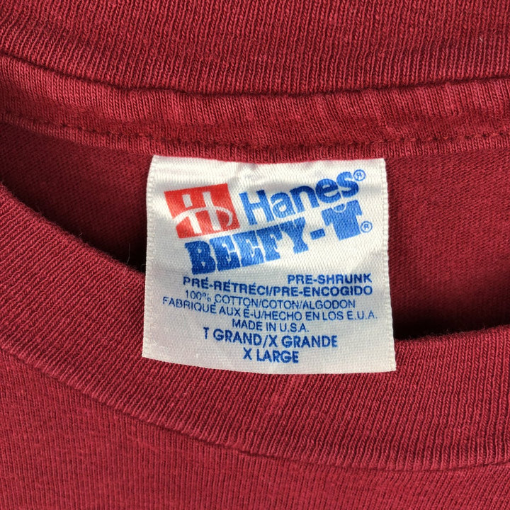 90'S Hanes BEEFY-T Printed T-shirt Made in USA Men's XL Vintage cotton wine-red Vintage Second Hand