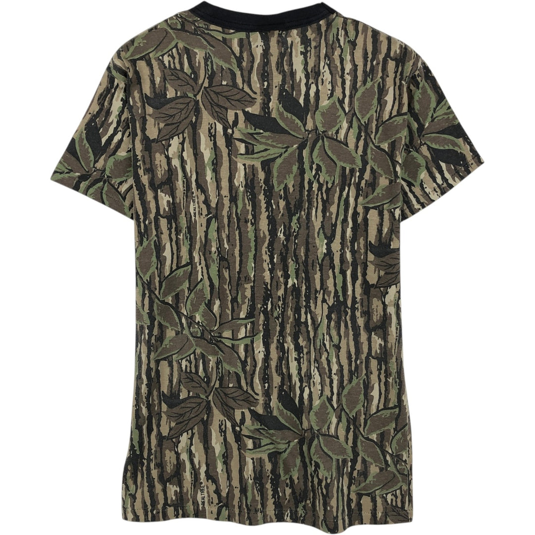 ~90'S SPARTAN Camouflage Pattern Real Tree Camo Pocket T-Shirt, Made in USA, Men's Size M (Equivalent), Vintage polyester Khaki type brown Vintage Second Hand