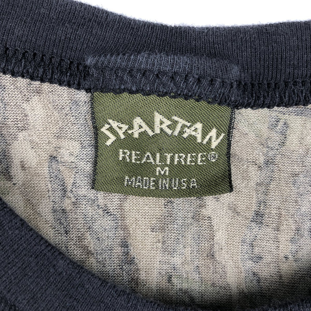 ~90'S SPARTAN Camouflage Pattern Real Tree Camo Pocket T-Shirt, Made in USA, Men's Size M (Equivalent), Vintage polyester Khaki type brown Vintage Second Hand