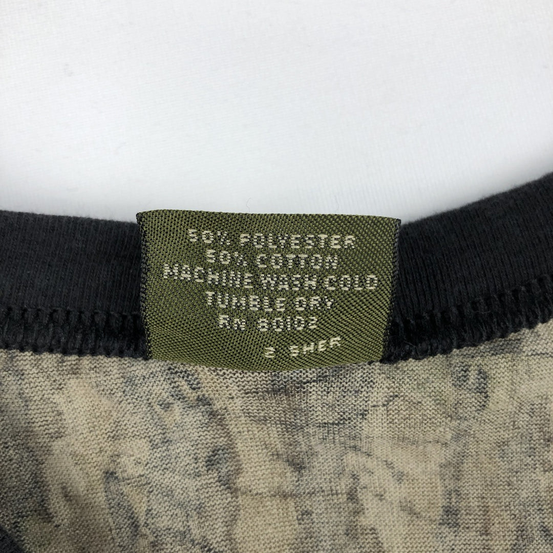 ~90'S SPARTAN Camouflage Pattern Real Tree Camo Pocket T-Shirt, Made in USA, Men's Size M (Equivalent), Vintage polyester Khaki type brown Vintage Second Hand