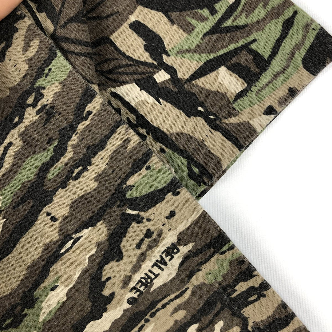 ~90'S SPARTAN Camouflage Pattern Real Tree Camo Pocket T-Shirt, Made in USA, Men's Size M (Equivalent), Vintage polyester Khaki type brown Vintage Second Hand