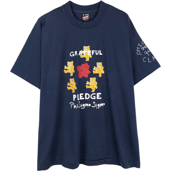 90'S Fruit of the Loom printed T-shirt, made in the USA, men's XL size, vintage cotton navy blue type Vintage Second Hand