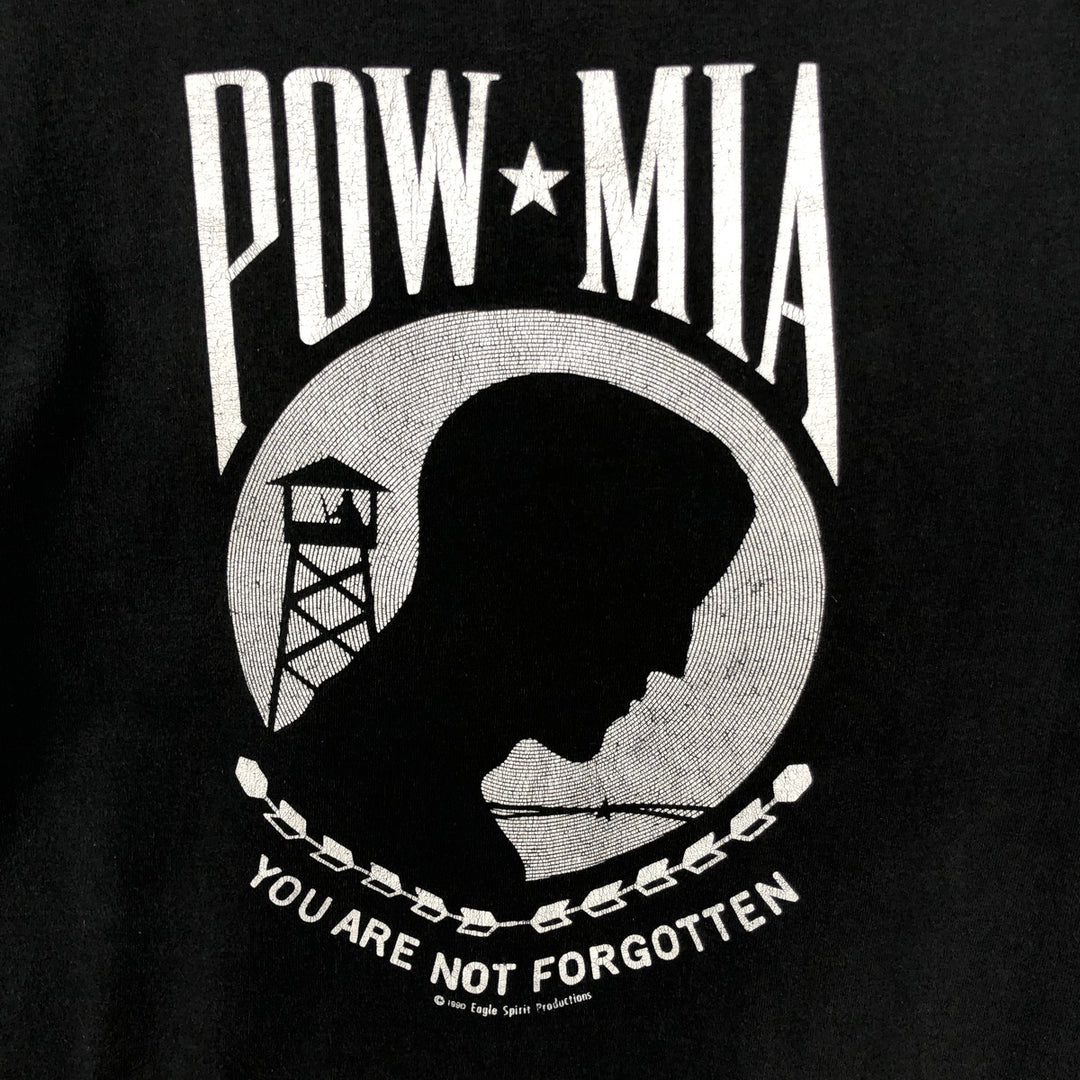 Vintage 90'S Fruit of the Loom Pow Mia print T-shirt, Made in USA, Men's Size Large cotton black type Vintage Second Hand