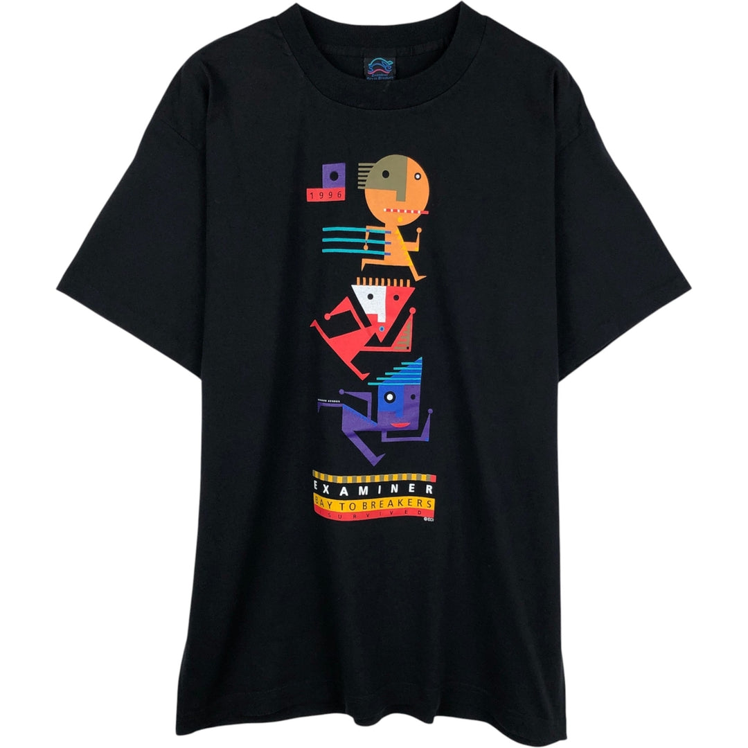 90'S Examiner Bay to Breakers Print T-Shirt, Made in USA, Men's Size L (Equivalent), Vintage cotton black type Vintage Second Hand