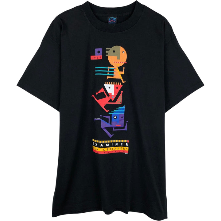 90'S Examiner Bay to Breakers Print T-Shirt, Made in USA, Men's Size L (Equivalent), Vintage cotton black type Vintage Second Hand