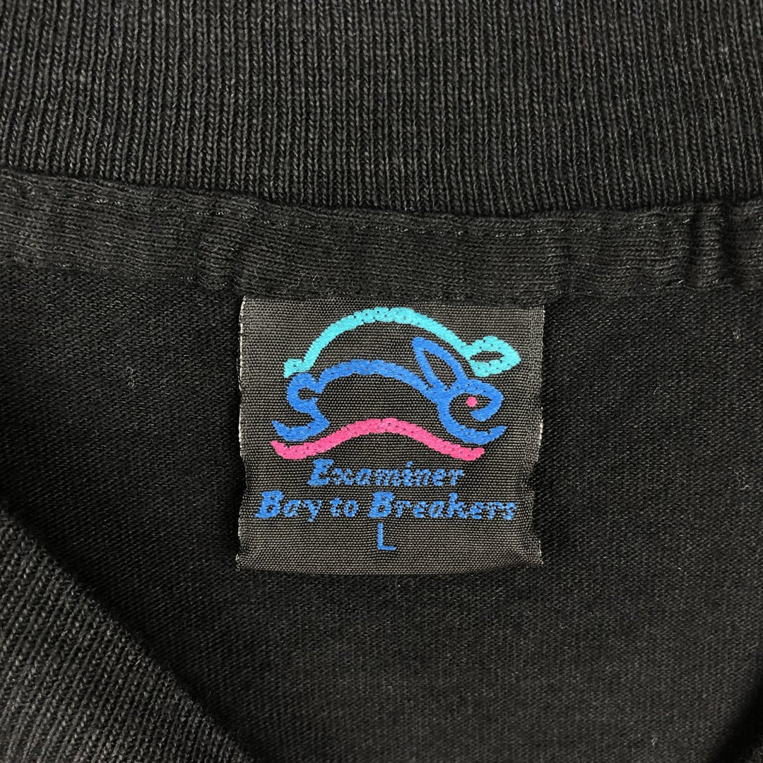 90'S Examiner Bay to Breakers Print T-Shirt, Made in USA, Men's Size L (Equivalent), Vintage cotton black type Vintage Second Hand