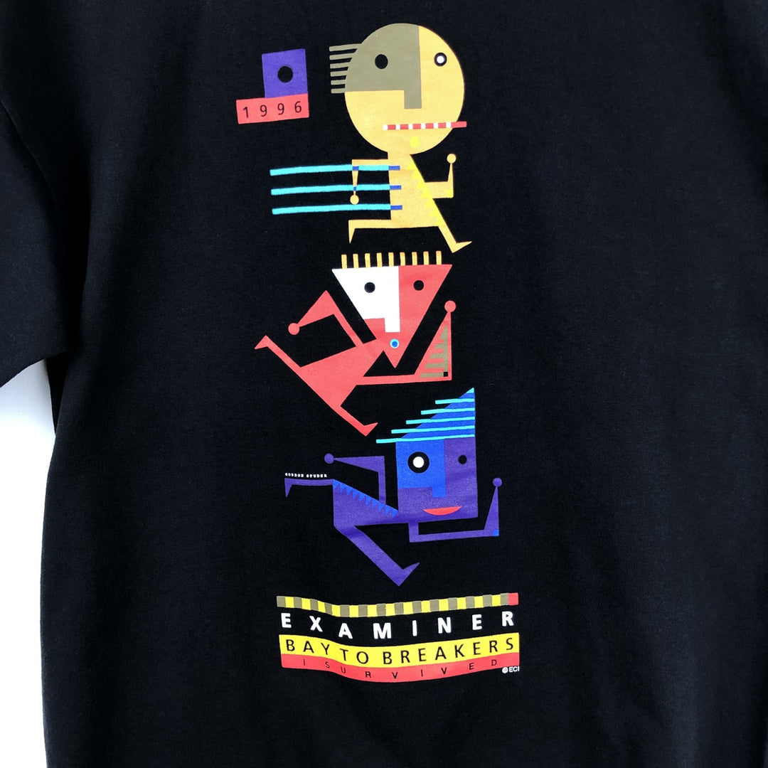 90'S Examiner Bay to Breakers Print T-Shirt, Made in USA, Men's Size L (Equivalent), Vintage cotton black type Vintage Second Hand