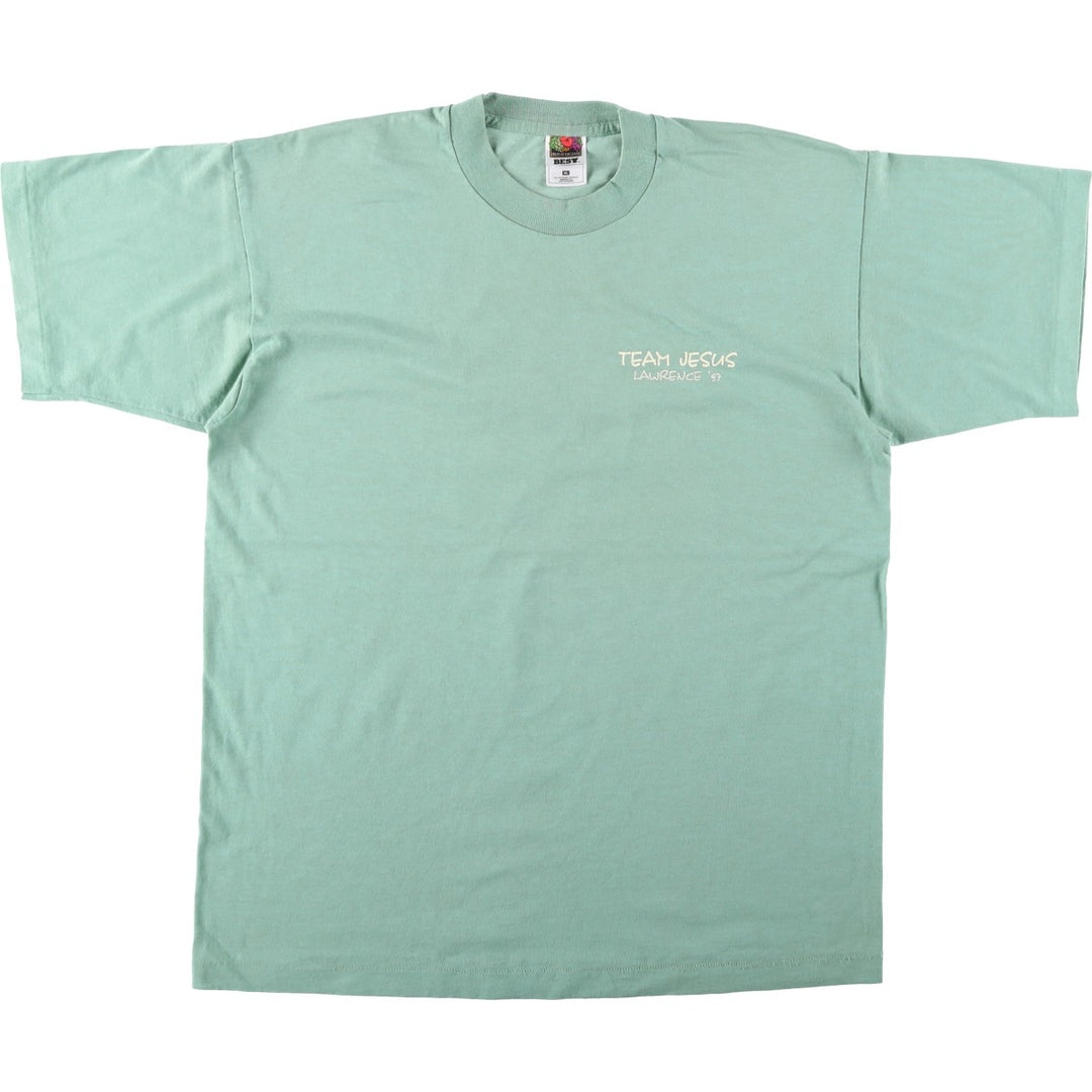 90'S Fruit of the Loom Best Message Print T-Shirt Made in USA Men's XL Vintage cotton Mint green Vintage Second Hand