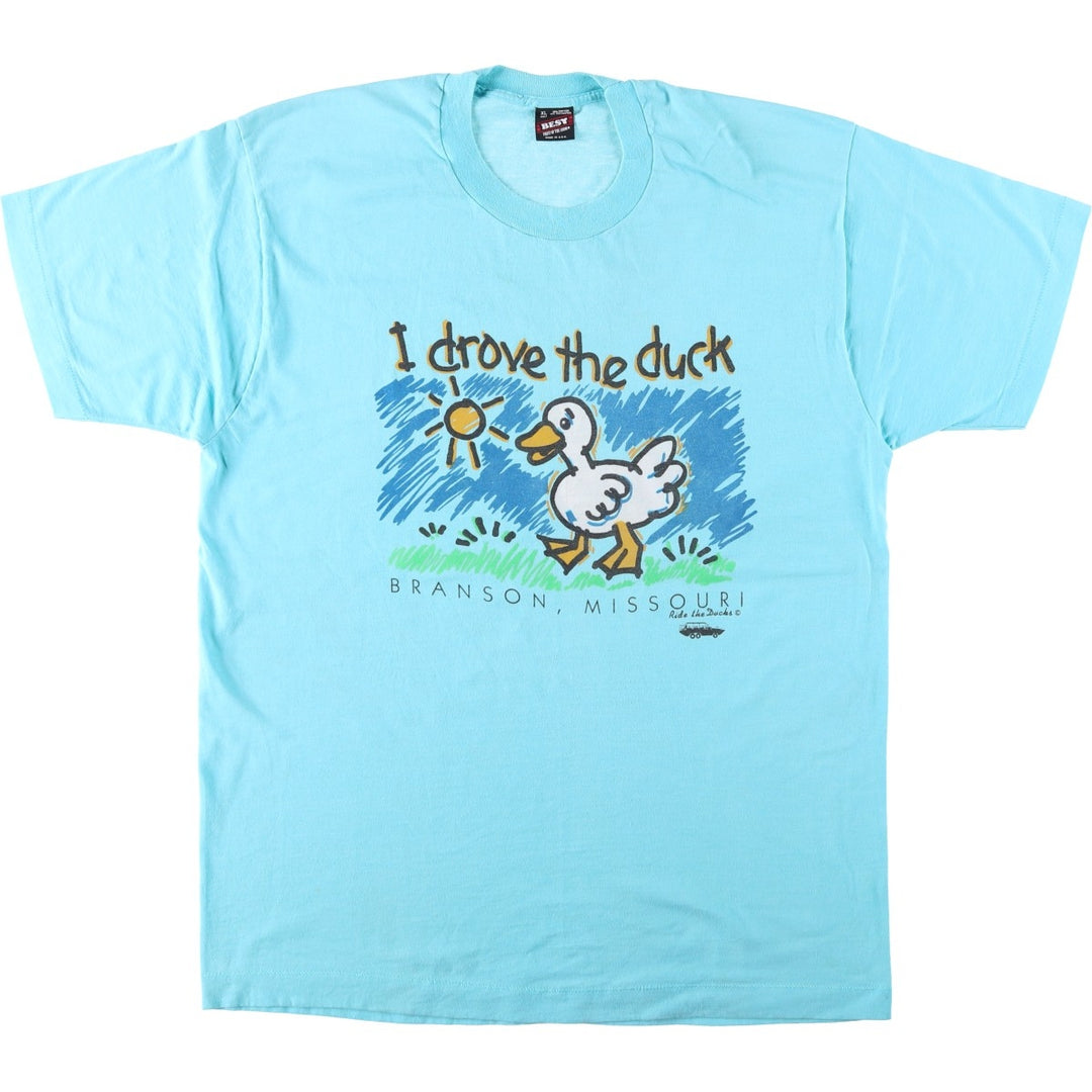 90'S Fruit of the Loom Best Duck Pattern Art T-Shirt, Made in USA, Men's XL equivalent, Vintage cotton Blue type light blue Vintage Second Hand