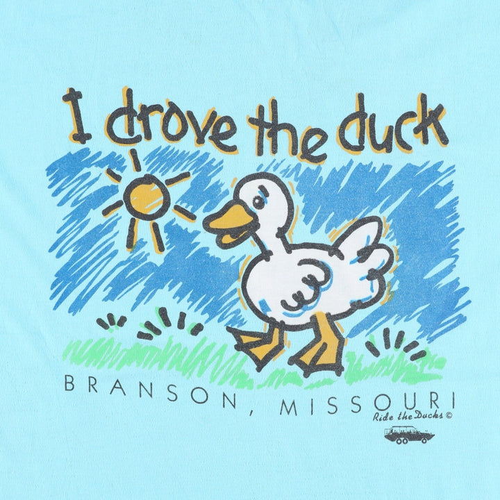 90'S Fruit of the Loom Best Duck Pattern Art T-Shirt, Made in USA, Men's XL equivalent, Vintage cotton Blue type light blue Vintage Second Hand