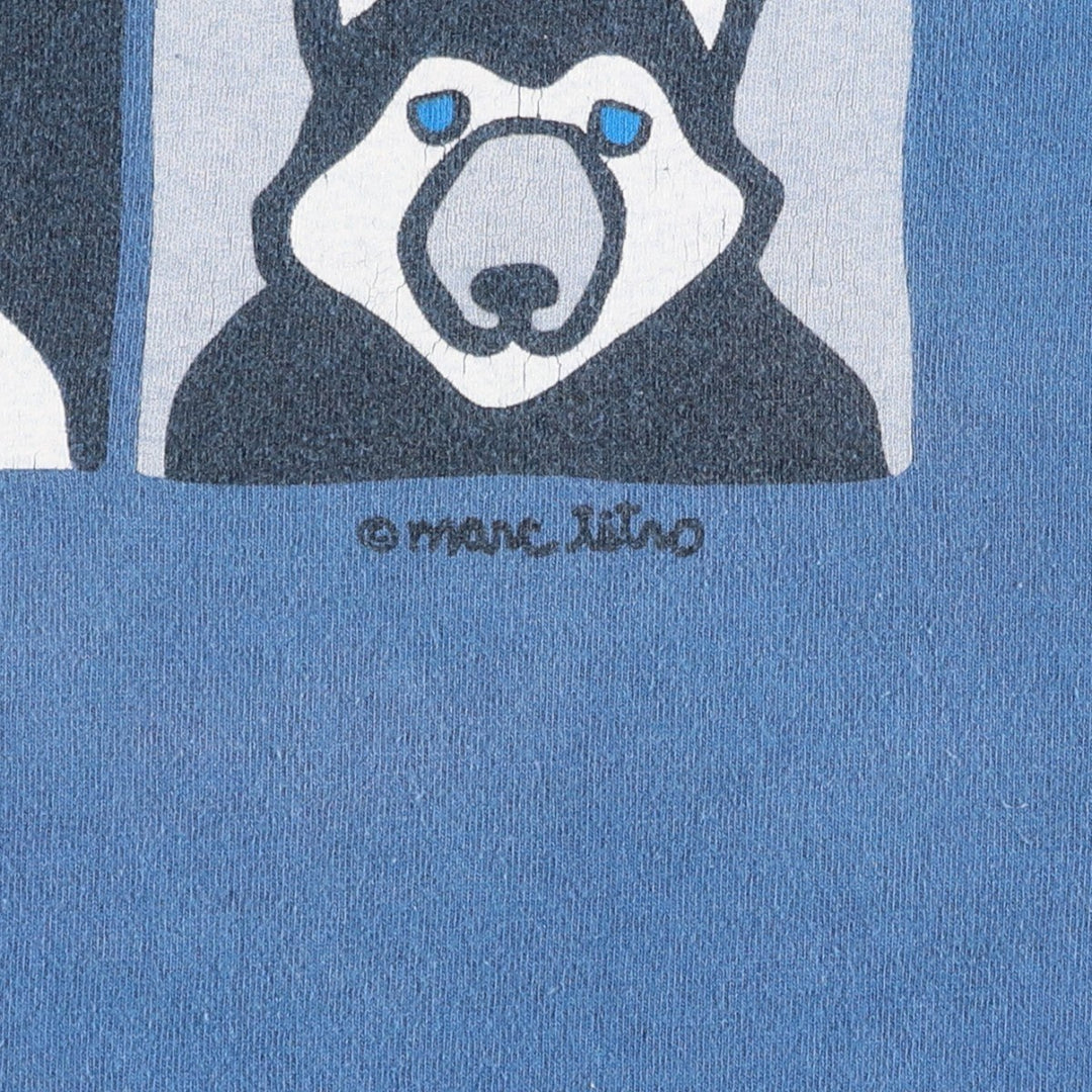 ~90'S Marc Tetro dog print art t-shirt, made in Canada, men's size L equivalent, vintage. cotton blue type Vintage Second Hand