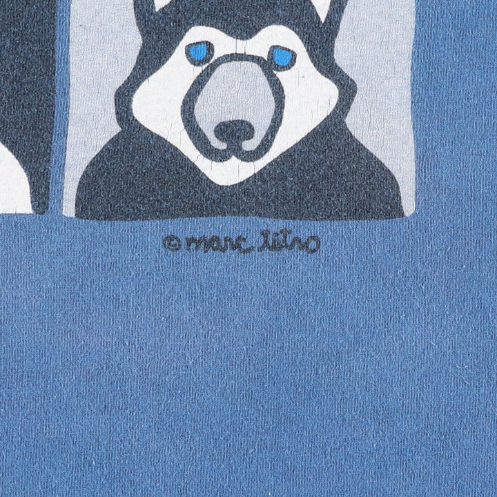 ~90'S Marc Tetro dog print art t-shirt, made in Canada, men's size L equivalent, vintage. cotton blue type Vintage Second Hand