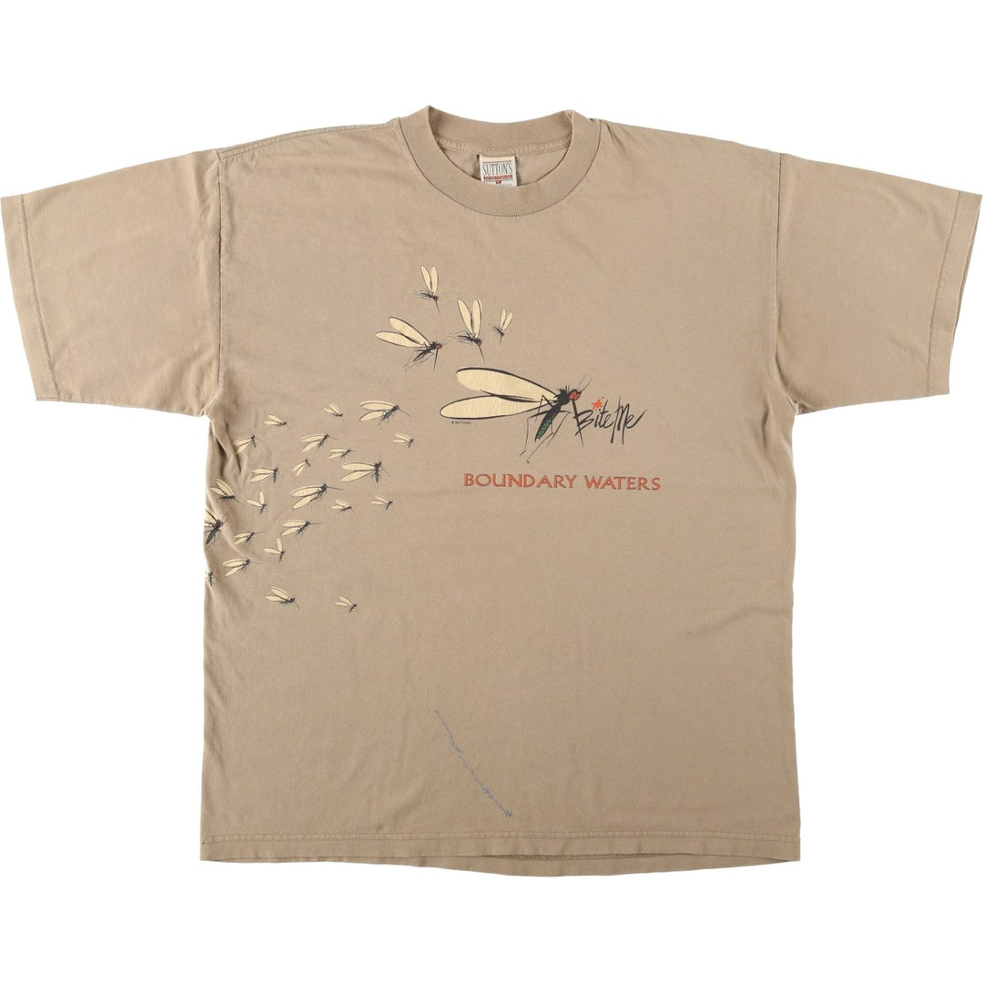 90'S SUTTON'S Printed T-Shirt, Made in USA, Men's XL equivalent, Vintage cotton Beige type Vintage Second Hand