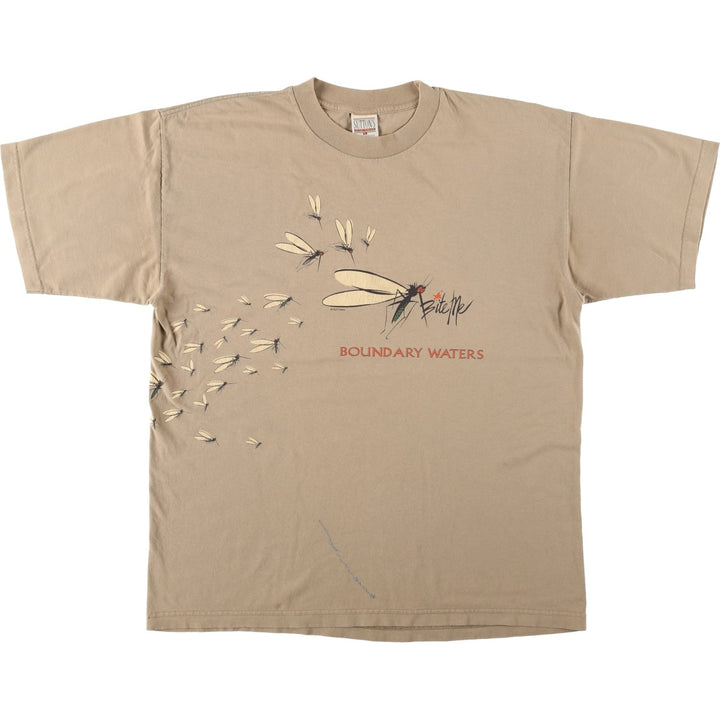 90'S SUTTON'S Printed T-Shirt, Made in USA, Men's XL equivalent, Vintage cotton Beige type Vintage Second Hand