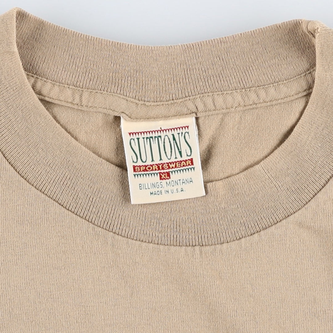 90'S SUTTON'S Printed T-Shirt, Made in USA, Men's XL equivalent, Vintage cotton Beige type Vintage Second Hand