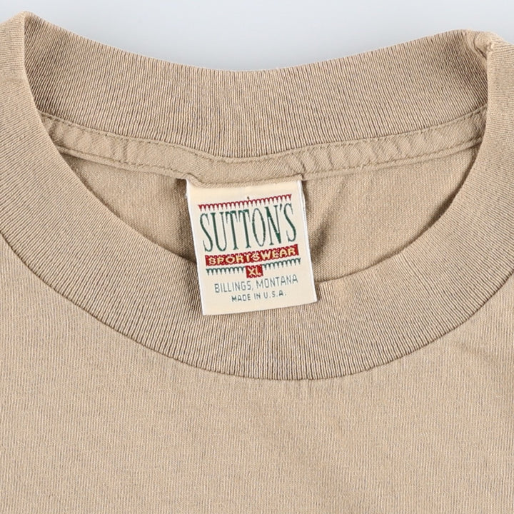 90'S SUTTON'S Printed T-Shirt, Made in USA, Men's XL equivalent, Vintage cotton Beige type Vintage Second Hand