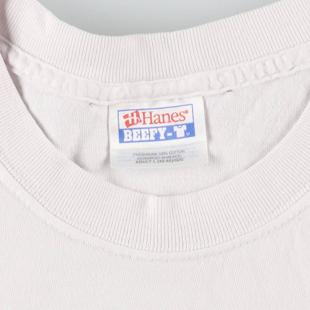 Hanes BEEFY-T Advertising Print T-Shirt, Men's Size L (approx.) cotton white type Vintage Second Hand