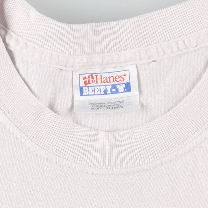 Hanes BEEFY-T Advertising Print T-Shirt, Men's Size L (approx.) cotton white type Vintage Second Hand