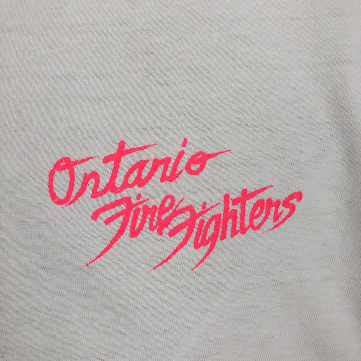 80'S Hanes Ontario Firefighters Skull Pattern Advertising T-Shirt, Made in USA, Men's XL equivalent, Vintage cotton white type Vintage Second Hand