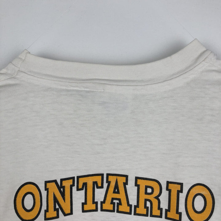 80'S Hanes Ontario Firefighters Skull Pattern Advertising T-Shirt, Made in USA, Men's XL equivalent, Vintage cotton white type Vintage Second Hand