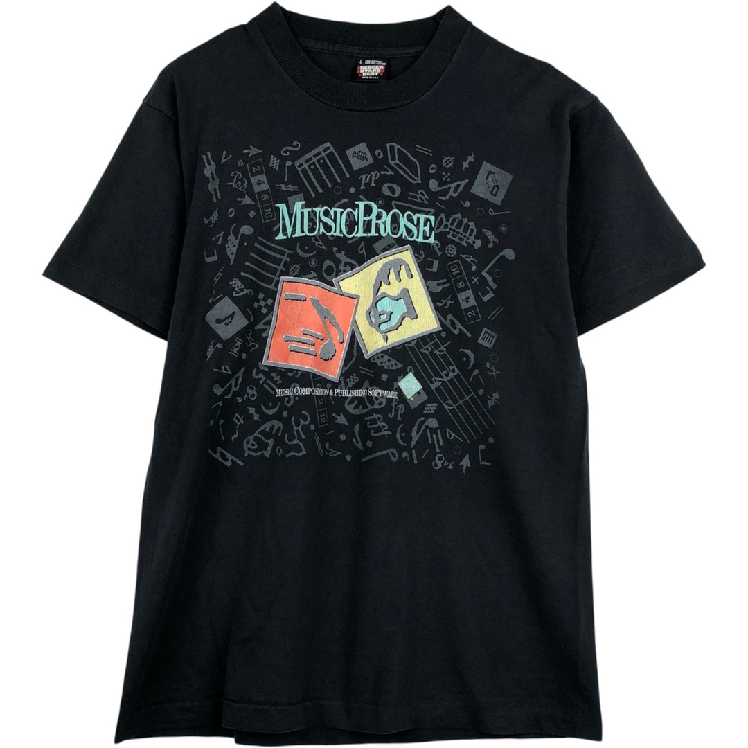 90'S Screen Stars MusicProse Advertising T-Shirt, Made in USA, Men's Size L (Equivalent), Vintage cotton black type Vintage Second Hand