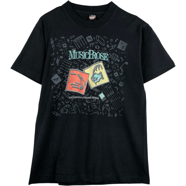 90'S Screen Stars MusicProse Advertising T-Shirt, Made in USA, Men's Size L (Equivalent), Vintage cotton black type Vintage Second Hand