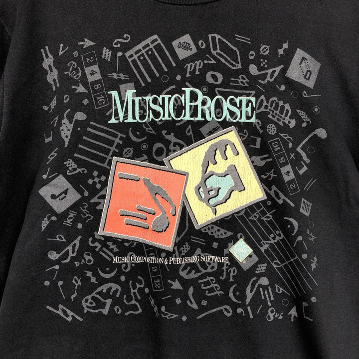 90'S Screen Stars MusicProse Advertising T-Shirt, Made in USA, Men's Size L (Equivalent), Vintage cotton black type Vintage Second Hand
