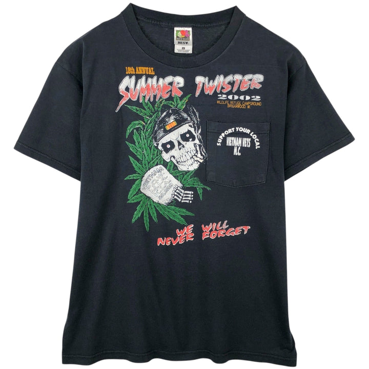 2000'S Fruit of the Loom 18th Annual Summer Twister Skull Pattern Motorcycle T-Shirt (Men's Size L) cotton black type Vintage Second Hand