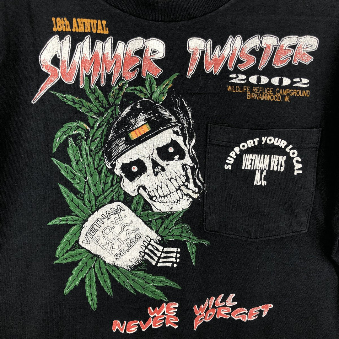 2000'S Fruit of the Loom 18th Annual Summer Twister Skull Pattern Motorcycle T-Shirt (Men's Size L) cotton black type Vintage Second Hand