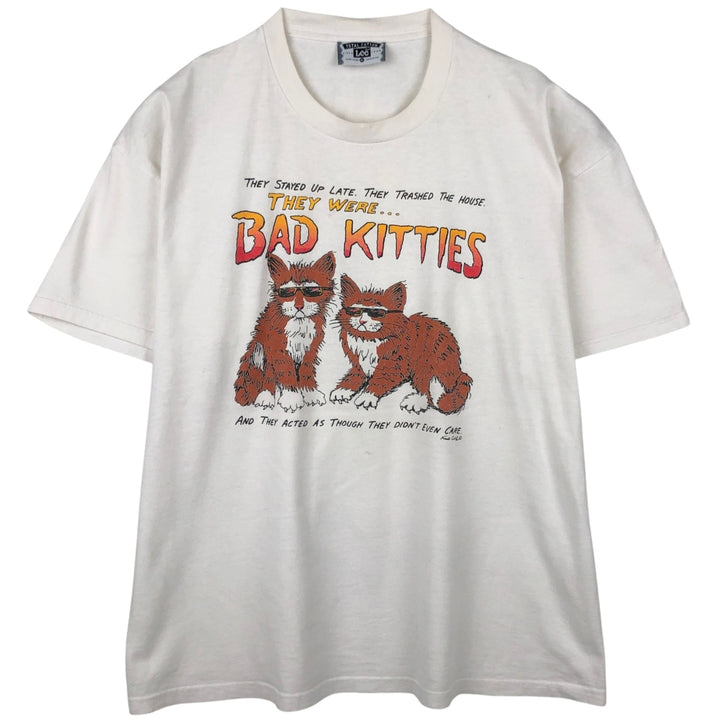 90'S Lee Cat Pattern Animal T-Shirt, Made in USA, Men's XL equivalent, Vintage cotton white type Vintage Second Hand