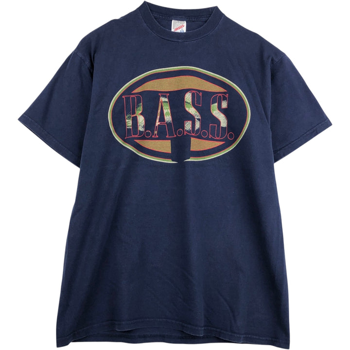 80s-90'S Jerzees BASS Fish Print Animal T-Shirt, Men's Size L (approx.), Vintage cotton navy blue type Vintage Second Hand