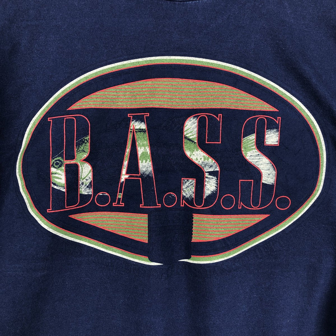 80s-90'S Jerzees BASS Fish Print Animal T-Shirt, Men's Size L (approx.), Vintage cotton navy blue type Vintage Second Hand